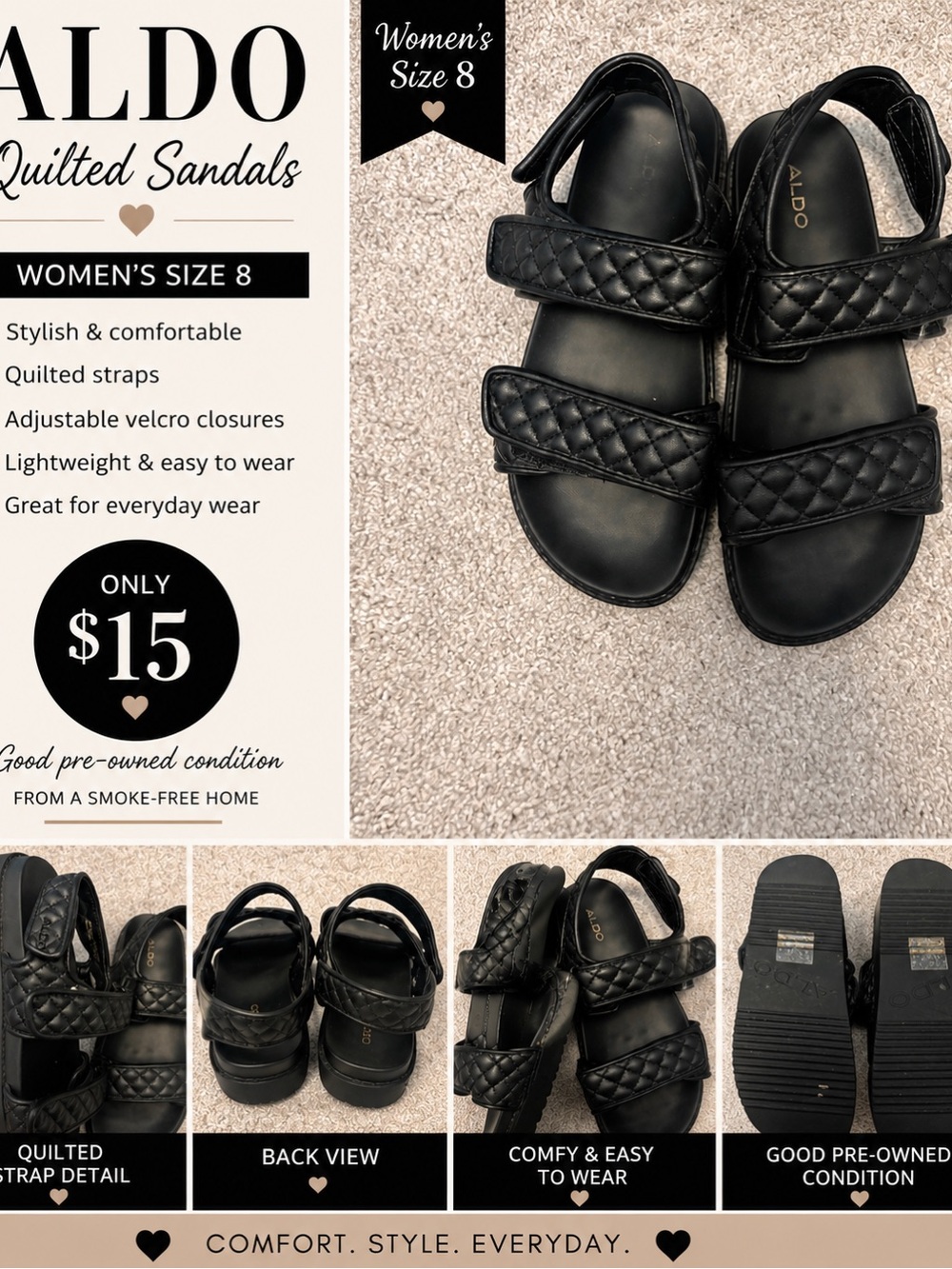 ALDO Black Quilted-Strap Women's Sandals